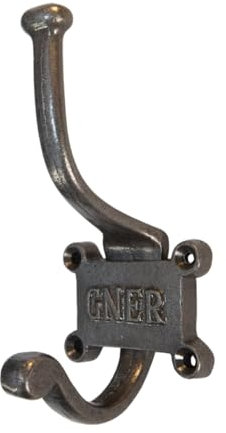 S & S International Cast Iron Retro GNER Railway Coat Hook, Antique Iron, Wall Mounted, Over Door, Wooden Rack Single Heavy Duty Vintage Antique Coat and Hat Hook, 120mm