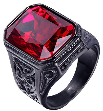 PAURO Herren Edelstahl Jahrgang Hochzeit Versprechen Zirkonia Ring mit Großem Stein Schwarz Rot Größe 60 (19.1)