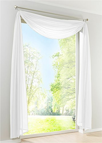 Yaland Voile Bogenvorhang Uni Querbehang HxB 500x140cm Weiß 1 Stück | Transparenter Hochzeitsvorhang Chiffon Freihandbogen einfarbig Wohnzimmer Gardinenschal Schalvorhang Bogenform