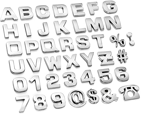 Lamoutor 40 Stück Auto-Emblem-Buchstaben Aufkleber DIY 3D Chrom Zahlen Symbol Abzeichen Aufkleber, Embleme für Auto