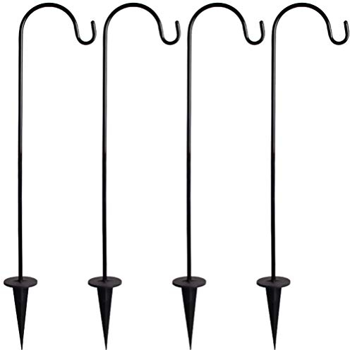 WINOMO 4 Stücke Garten Schäferhaken 75cm Schäferstab Metall Gartenstab mit Haken Gartenflaggenständer Blumenampel Halterung für Weihnachten Hochzeit Rasen Solarleuchten Laterne Fahne