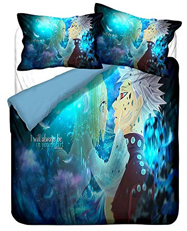NICHIYO The Seven Deadly Sins Bettwäsche-Set, Bettdeckenbezug und Kissenbezug, Mikrofaser, 3D-Digitaldruck, dreiteilige Bettwäsche (14, Einzelbettgröße 135 x 200 cm)
