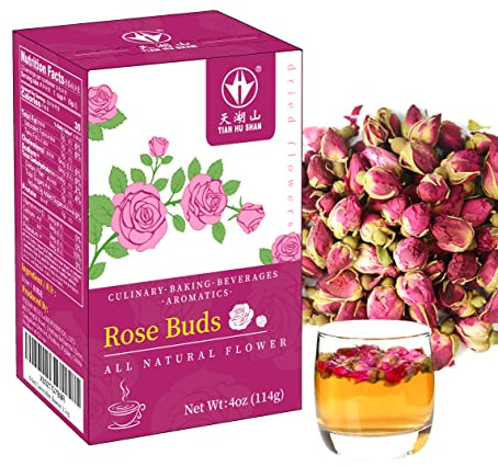 TIAN HU SHAN Rose Tea Loose Leaf, Premium Dried Rose Buds, Food Grade Natural Herbal Tea, Caffeine Free Sugar Free, 4 Ounce Pack of 1