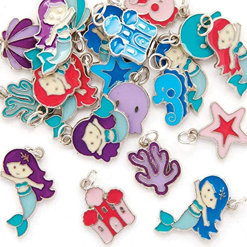 Baker Ross FE162 Meerjungfrauen Charms Anhänger - 30er Pack, Perfekt für Mädchen zum Armbänder, Ketten und Schmuck Basteln