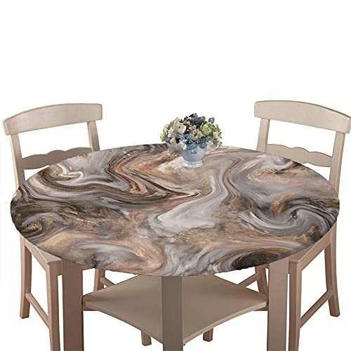 Chickw1 Runde Tischdecke Wasserdicht Modern Marmor Muster 3D Gedruckte Tischschoner Elastische Kante, Tischtuch aus Polyester für Küche, Esszimmer, Garten oder Camping (Grau,120cm)