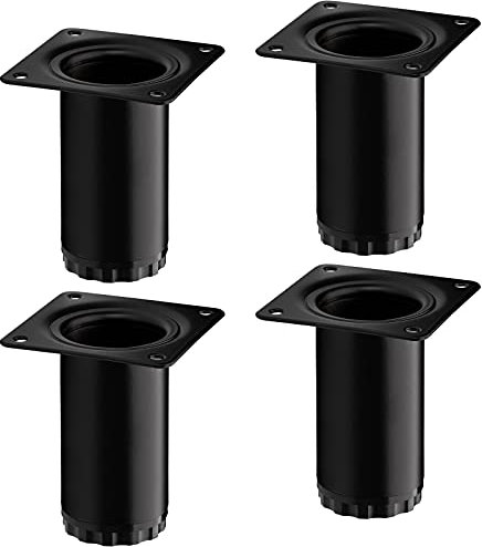 SOTECH 4 Stück Möbelfüße Bravo Höhe 80 mm (+ 10 mm) Ø 40 mm schwarz matt höhenverstellbare Schrankfüße aus Stahl belastbar bis 50 kg pro Möbelbein