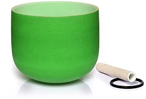 TERRITORY F Note Heart Chakra Green Colored Quartz Frosted Crystal Singing Bowl 8 inch