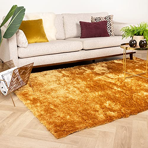 FRAAI | Home & Living Hochflor Teppich - Glorious Gold Gelb - Shaggy, Einfarbig - Modern, Skandinavisch - Wohnzimmer, Esszimmer, Schlafzimmer - Fellteppich - Carpet
