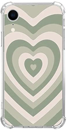 Sage Green Heart Phone Case for iPhone XR, Indie Aesthetic Cute Case for Girls Women Boys Men, Unique Trendy TPU Bumper Case for iPhone XR