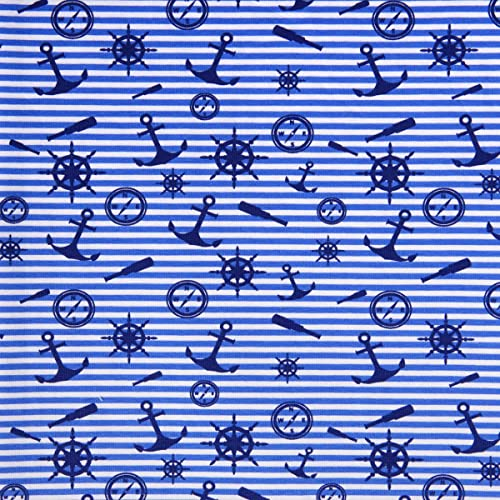 DéVa Dekostoff Lilly OC Maritim blau weiß gestreift in 1,6m Breite (METERWARE) Baumwollstoff Stoff aus 95% Bio-Baumwolle