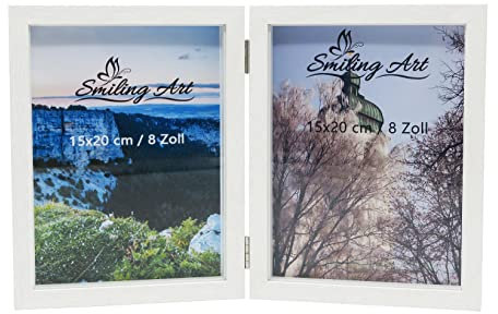 Smiling Art Cornice in legno 2 foto, cornice pieghevole, cornice doppia (formato verticale bianco, 2x15x20)