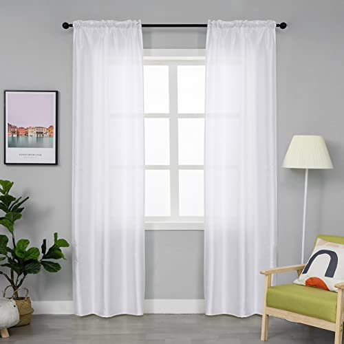 GIRASOLE HOME Coppia Tende Filtranti in Tessuto Simil Seta Tinta Unita Tenda Faux Silk per Soggiorno Camera e Interni 2 Pannelli con Tasca (70x235cm, Bianco)