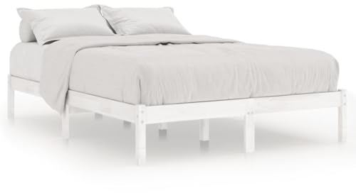 vidaXL Bois de Pin Massif Cadre de Lit Sommier à Lattes Lit Double Lit Adulte Cadre à Lattes sur Pied Chambre à Coucher Intérieur Blanc 140x190 cm
