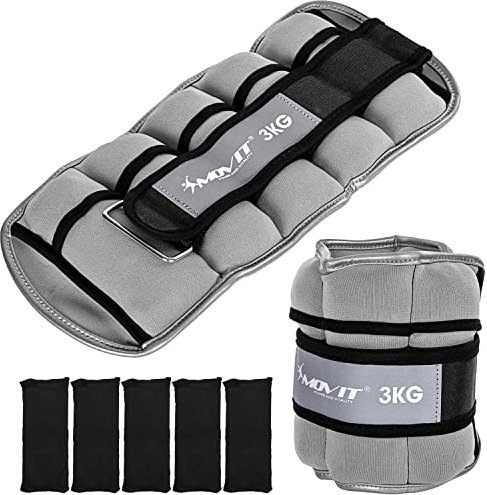 MOVIT 2er Set Gewichtsmanschetten Neopren mit Reflektoren, verstellbare Gewichte, 2x 3,0kg, grau