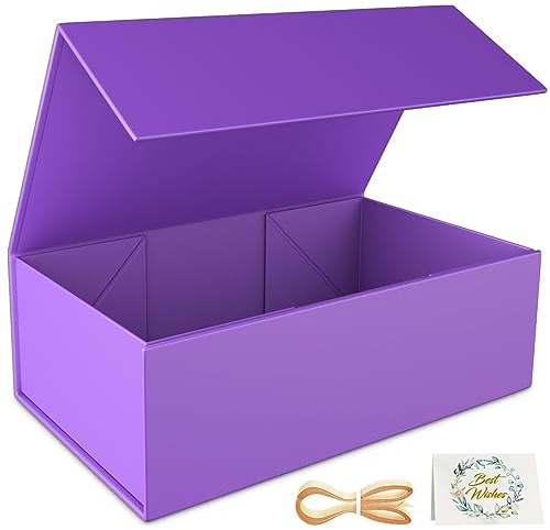 RYDDOY Violette Geschenkbox, 24,1 x 15,2 x 7,6 cm, Geschenkbox für Geschenke mit Deckel, Magnetverschluss, rechteckig, zusammenklappbar, für Brautjungfernantragsbox, Hochzeit, Weihnachten, Halloween,