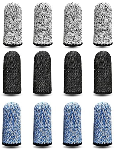 12 Pieces Finger Cots, Reusable Thumb Protector Non Slip Finger Protectors Breathable Finger Cots Cut Resistant Protection for Work, Kitchen, Garden, Sculpture (Blue, Black and Grey)…