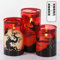 Eldnacele Halloween rote Glas flammenlose Kerzen mit Fernbedienung Timer, batteriebetriebene LED Halloween Kerzen flackernd für Heimdekoration Geschenk 3er Set(Geisterrabe Hexe Schloss Muster)