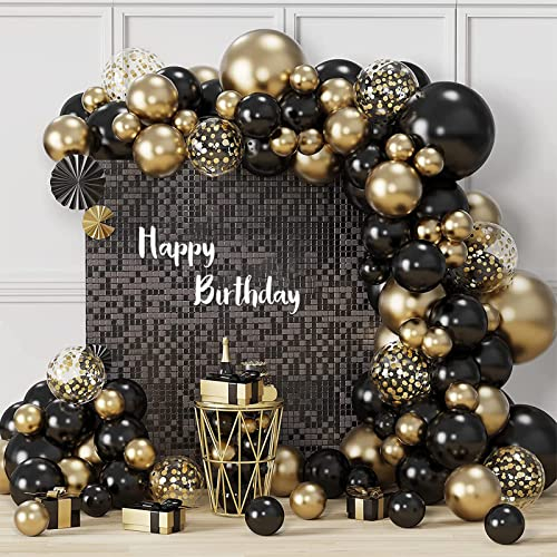Schwarz Gold Ballons Girlande Set, 124 Stück Schwarz Gold Luftballons Garland Kit Schwarz und Gold Metallic mit Konfetti Ballon für Geburtstag Party Abschlussfeier Baby Shower Hochzeit Dekorationen