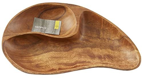 Premier Housewares Wooden Serving Dish 2 Compartments/Wooden Tray With Natural Grain Finish/Attractive Centerpiece/Versatile Serving Platters/Dimensions are W32 x D19 x H4cm/ Weight is 0.47.