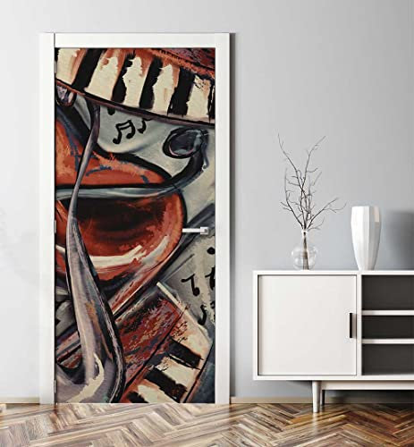 MyMaxxi - Tür bekleben mit Türtapete Türposter Türfolie Selbstklebend 90x200 Saxophon - Tür verschönern Türaufkleber Türklebefolie Musikinstrument Rustikal Mehrfarbig