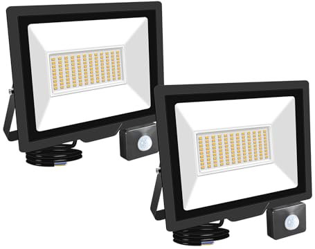 RIGIDON 2x 75W Projecteur d'extérieur Led Avec Detecteur de Mouvement, 7500 LM 3000K Blanche Chaud, IP66 étanche Éclairage de Sécurité Extérieur, Projecteur led de Patio Garage Terrasse Jardin