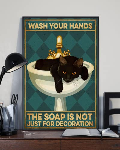 Black Cat Wash Your Hands Vintage-Poster, Wanddekoration, Kunst, Metall-Blechschilder, das Geschenk für Freunde, Familie, Unterhaltungsschild, Metall-Blechschild, 20,3 x 30,5 cm