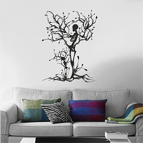 Gothic Wandtattoo Halloween Dekor Skelett Kunst Aufkleber Baum Wandkunst Für Wohnzimmer Wand Vinyl,Schwarz,57x59cm