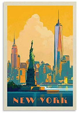 Vintage-Poster, New York, Freiheitsstatue, dekoratives Gemälde, Leinwand, Wandposter und Kunstdruck, modernes Familienschlafzimmer-Dekor, Poster, 20 x 30 cm