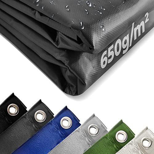 Jago® Abdeckplane - 650 g/m², 2x3/3x5/3x6/4x3/4x5/4x6/4x7/4x8/5x6/5x7/5x8 m, Wasserdicht & Reißfest, mit Ösen, Farbwahl, PVC-Schutzplane, LKW Plane Gewebeplane, Regenplane (Anthrazit, 4 x 8 m)