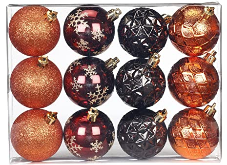 Weihnachtskugeln Dekorierte Kugeln Kunststoff 6cm 12er Set braun orange Flame Mix