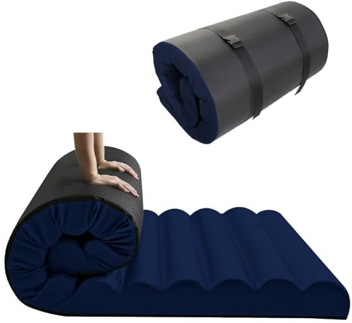 MeMoreCool Roll Up Floor Mattress Single, 10cm Thick Portable Futon Mattress, High Density Foam Foldable Mattress, Floor Folding Guest Bed Sleeping Mattress for Travel, Car Tent, Navy Blue