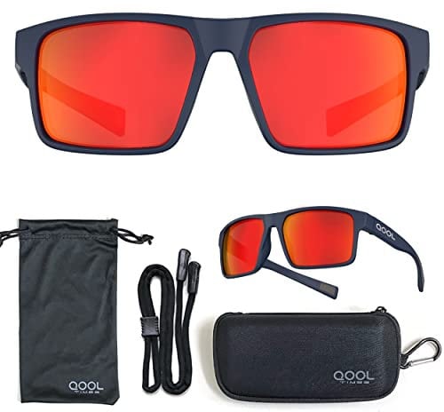 QOOL TIMES Living out your F1A Square Polarized Red Sunglasses Men Women Fishing Running Driving Hiking
