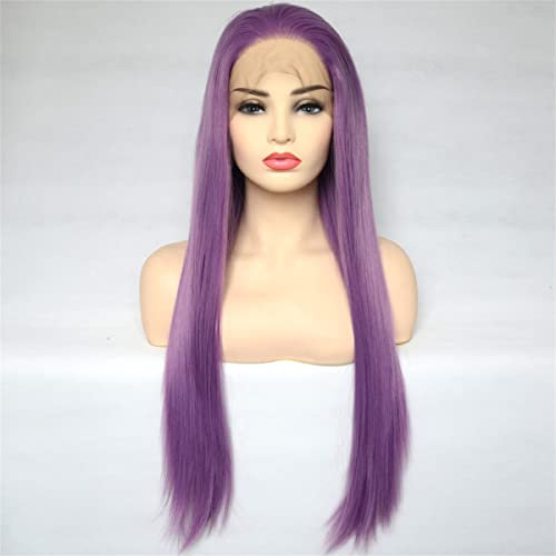 Lace Front Wigs,Lavanda Púrpura Larga Recta Lila Pelucas Sintéticas Para Mujer Línea De Cabello Natural Realista Sin Pegamento Fibra Resistente Al Calor Moda Cosplay Fiesta Peluca Diaria,24 inch
