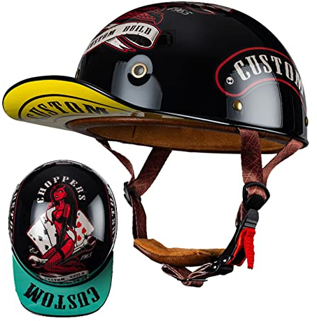 Demi Casque De Moto pour Hommes Femmes Rétro Casque Mobylette Bols Casquette De Baseball avec Dégagement Rapide Jet Casques Ouverts ECE Homologué 1,M:54-57CM