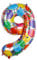 Ponmoo 40 Zoll Foil Luftballon Zahl 9 Mehrfarbig (101cm), Aufblasbares Helium oder Luft, Riesige Folienballons Nummer 0-100, Große Ballones für Hochzeitstag und Geburtstag Party Dekoration