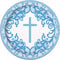 Unique 74794EU Eco-Friendly Paper Plates-18 cm-Fancy Blue Cross Religious Party-8 Count (Pack of 1), Multicolour