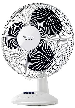 Taurus - Ventilador de sobremesa portátil. Sistema de oscilación. Inclinación regulable. 3 aspas, 40 cm de diámetro. 40 W. Base redonda antideslizante. Fácil de limpiar. Silencioso.