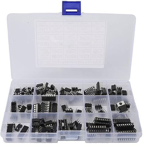 150Pcs Integrated XL IC Chip Assortment Kit Opamp Oscillator IC Chip and Sockets Assorted Set for Electronic Equipment