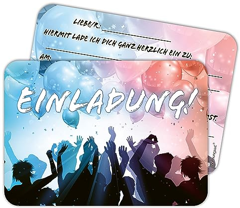 14 Einladungskarten zum Geburtstag oder Tanzpartys. Qualitätsdruck mit abgerundeten Ecken zum Geburtstag, für Feiern, Partys und für besondere Anlässe.