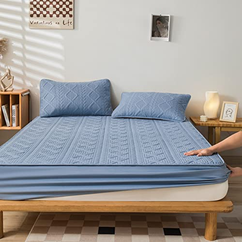 HAIBA bettlaken gesteppt 180x220cm+30cm/3PCS Jersey Topper Boxspringbett Spannbettlaken - Superweiches Spannbetttuch,hochwertige Verarbeitung, mit Gummizug Hellblau