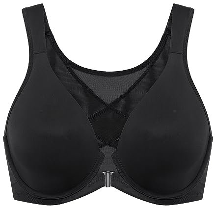 DELIMIRA Women's Front Fastening Bras Posture Plus Size Underwire Unlined Plunge Back Support Seamless Bra Black 46C