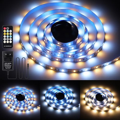 KWODE LED Strip 5M Dimmbar Warmweiß Neutralweiss Kaltweiß, LED Band mit Fernbedienung & Netzteil, 300 LEDs SMD 2835, 12V LED Lichtband Streifen Stripes(3000K/4500k/6000K)