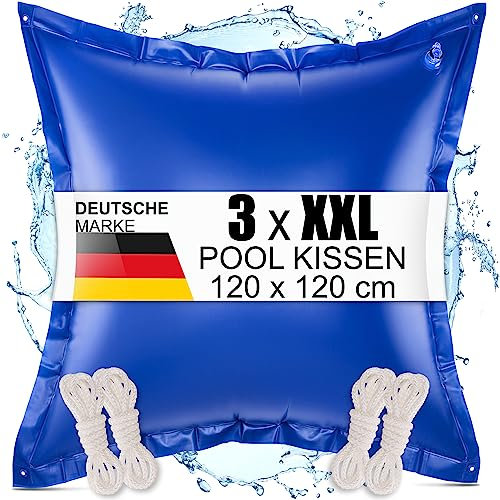 BALOU LIVING 3 x Poolkissen Winter - Luftkissen 120x120cm Pool Kissen groß - Poolpolster Winterkissen, blau