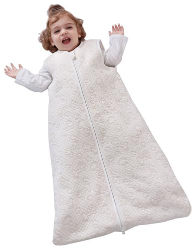 Chilsuessy Schlafsack Baby 2.5 Tog Winterschlafsack Babyschlafsack aus reine Baumwolle Winter Schlafanzug ohne Ärmel 70-130cm für Neugeborene und Kinder, Khaki Giraffe, 130cm/Baby Höhe 120-140cm