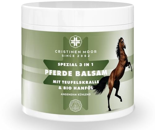CristinenMoor Pferdebalsam (Pferdesalbe) 3 in 1 intensiv mit Bio-Hanfsamenöl und CBD, extra stark, kühlend 500ml