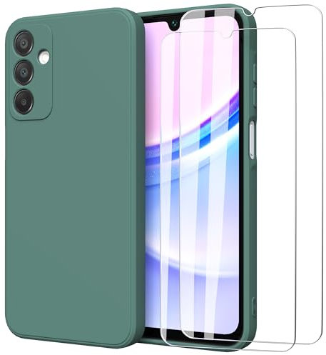 MOONESS kompatibel mit Samsung Galaxy A15 4G / 5G 6,5 Zoll Hülle,Handyhülle für Samsung Galaxy A15 4G / 5G mit 2 Stück Schutzfolie,Liquid Silikon TPU Schutzhülle Dünn Backcover - Dunkelgrün