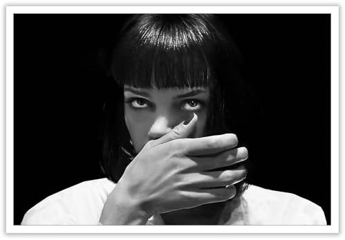 AWTJIS Schwarz-Weiß-Comedy-Filme, Pulp Fiction-Poster, Uma Thurman, lustige Badezimmer-Dekoration, Wandkunst, Bild, Leinwanddruck, moderne Familienschlafzimmer-Dekoration, 30 x 40 cm, ungerahmt