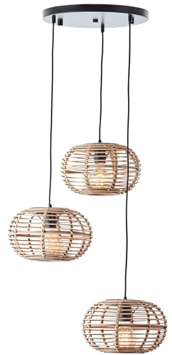 Brilliant Lampe Woodball Pendelleuchte 3flg schwarz matt/bambus Metall/Textil/Holz braun 3x A60, E27, 40 W