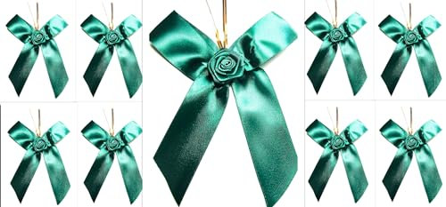CaPiSo 12 Stück Schleifen 14x16 cm Geschenkschleife Weihnachtsbaum Schleife Weihnachten Satinschleife Satin mit Rose Weihnachtsdekoration Adventsgesteck (Satin Rose Grün)