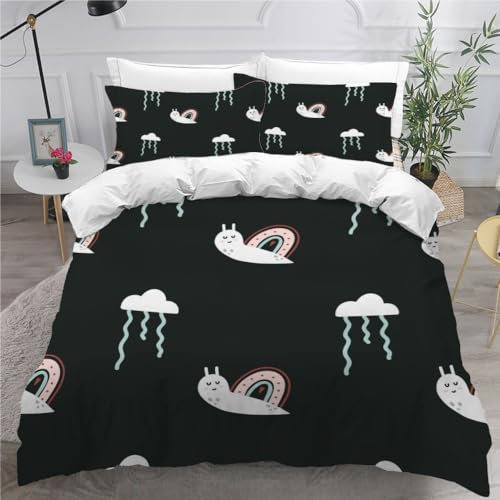 ViriVi Bettwäsche 200x200 3 teilig Bettbezug-Cartoon-Tiere Bettwäsche-Sets 200x200 Mikrofaser mit 2 Kissenbezüge 80x80cm,Bettwäsche Set Muster Schnecken für Doppelbett mit Reißverschluss
